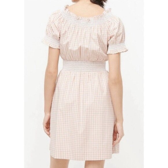 J. Crew Smocked Puff Sleeve Dress Women Medium Peach Gingham Milk Maid Peasant - Picture 13 of 13